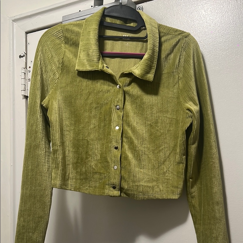 PAC Cares Olive Green Ribbed Button-Up Cardigan Size Medium